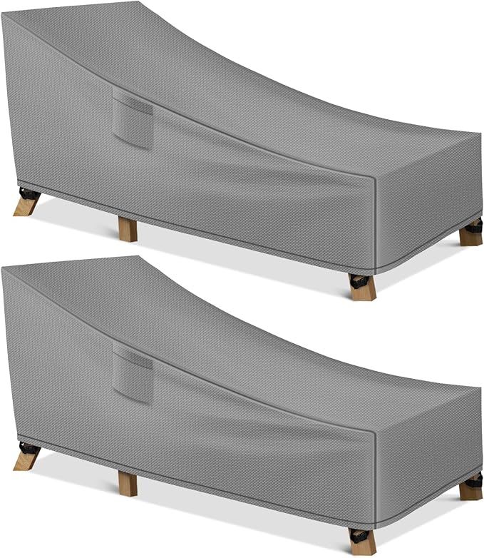 WLEAFJ Patio Chaise Lounge Cover Waterproof, Heavy Duty Outdoor Lounge Chair Covers, Durable Patio Furniture Covers, 78L x 34W x 32H inch - 2 Pack, Gray