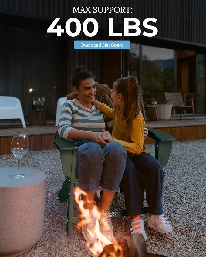 BRIOPAWS Adirondack-Chair | Fire Pit Chair | Oversized | HDPE Plastic | Weather Resistant | for Deck Outdoor Poolside Campfire | Forest