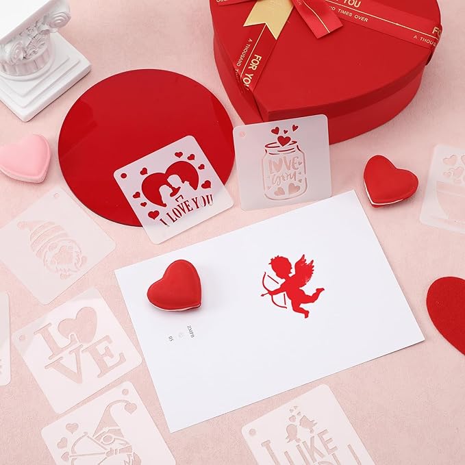 JULMELON Valentine's Day Stencils, 20Pcs Valentine Drawing Templates Reusable Plastic Template Stencils for Wall Floor Decor DIY Rock Dot Painting Art Projects (3inch)