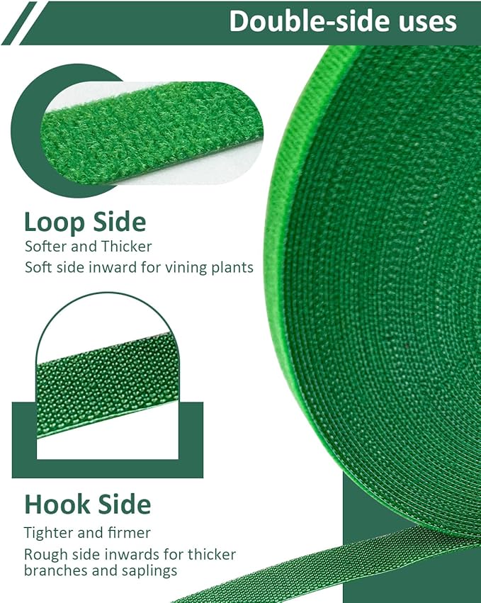 98.4 Ft Plant Ties Garden Tape, Reusable Adjustable Plant Clips for Climbing Plants, Green Nylon Self Adhesive Plant Twist Tie Strap to Support Gardening Plants