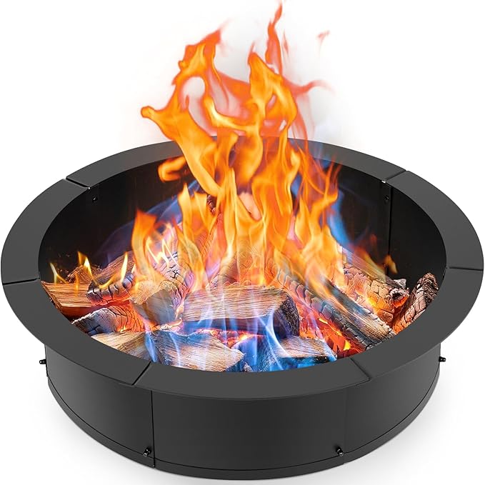 INNOSTAGE 28 Inch Fire Pit Ring (33 Inch Outer), Heavy Duty Steel Fire Ring for Outside, Large Round Fire Pit Insert, DIY Camping Fire Ring, Above or In-Ground, Black Carbon for Backyard Patio Bonfire