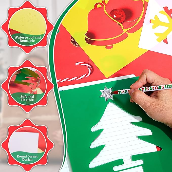 Epakh 24 Pieces Stencils for Kids 8 Inches Drawing Stencils Chalk Template Large Washable Geometric and Garden Themed Primary Shape Template for Kids Toddlers Preschooler(Snowman Style)