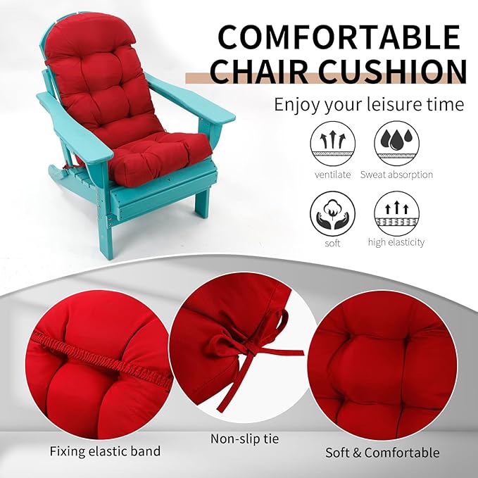 Adirondack Chair Cushions Set of 2, High Back Patio Chair Cushions 48 x 19.7 x 4.7 Inch, Indoor/Outdoor Thickened Rocking Chair Cushion, Fade-Resistant & Waterproof (Wine Red)