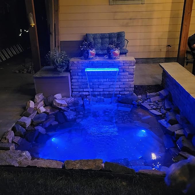LONGRUN Acrylic Waterfall Spillway Multi-Color LED Light Pool Fountain, Water Spillway Outdoor Koi Pond Waterfalls Fountains Kit for Garden Koi Ponds Patio Swimming Pool Decoration-35.4"