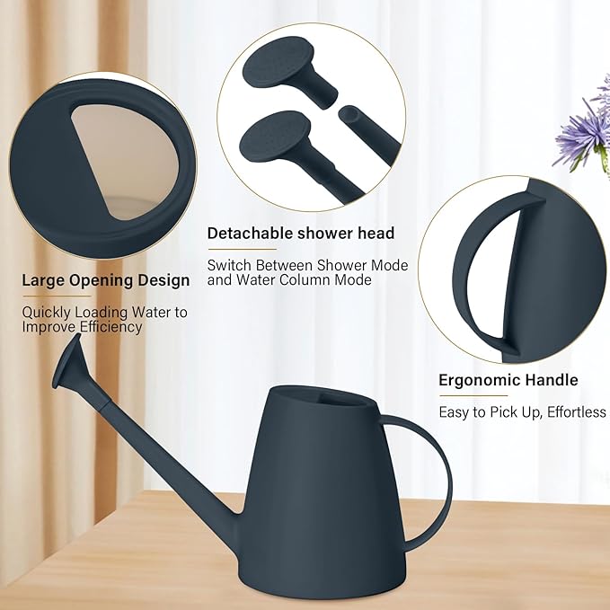 Watering Can - for Indoor and Outdoor House Plant Garden - with Long Spout - 1/2 Gallon - Black