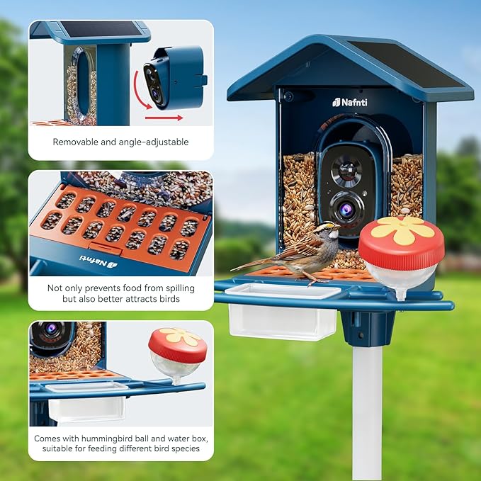 Smart Bird Feeder with Camera Solar Powered, 5GHz/2.4GHz, 2K HD Live View, AI Bird Species Identify, Instant Arrival Alerts, Weatherproof Outdoor Bird Feeder Camera, Best Gift for Bird Lovers