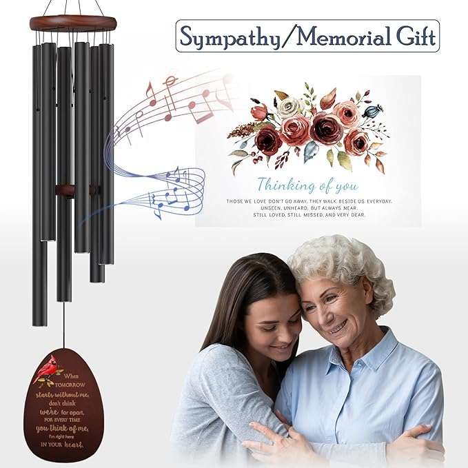 Memorial Wind Chimes for Outside, Sympathy Cardinal Wind Chimes for Loss of Loved One,in Memory of a Loved One Like Mother & Father,Cardinal & Sympathy Gifts Basket for Bereavement,Condolence,Funeral
