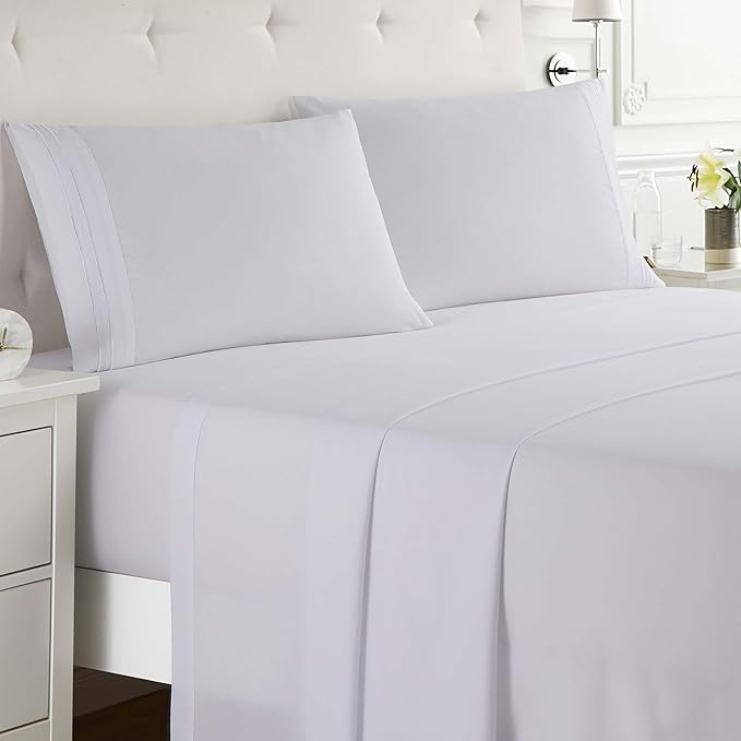 Clara Clark Full XL Bed Sheet Set - Wrinkle, Fade, Stain Resistant, Deep Pocket Sheets - Luxury Soft Bedding Sheets & Pillowcases, Full XL White