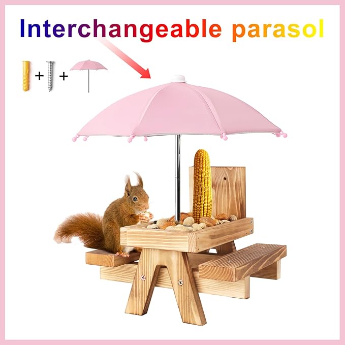 Squirrel Picnic Table Feeder Replacement Mini Umbrella for Outside (Pink)