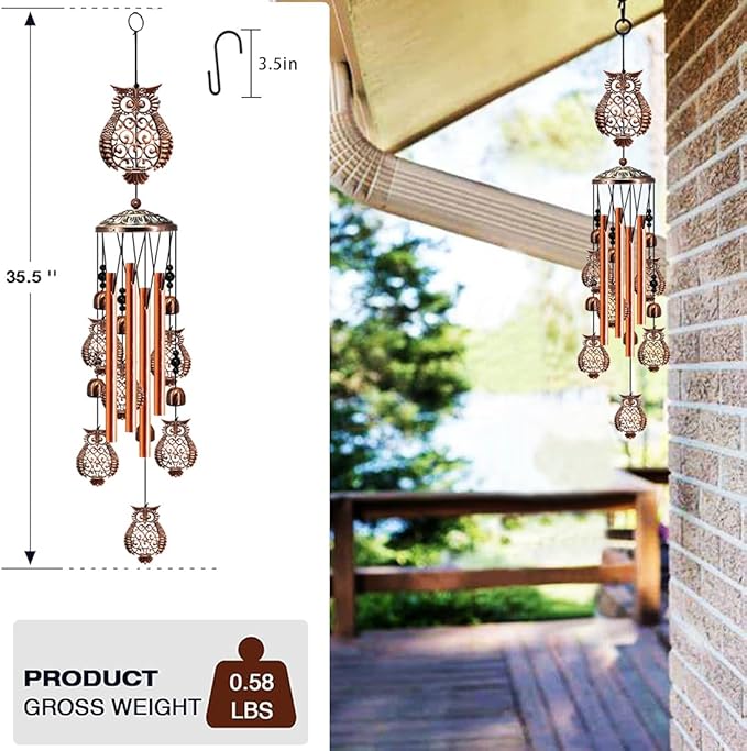 YXOTJHS Owl Wind Chimes for Outside, Owl Gifts for Women Mom Grandma Friend, 35IN Windchimes Outdoors, Owls Garden Patio Porch Decor