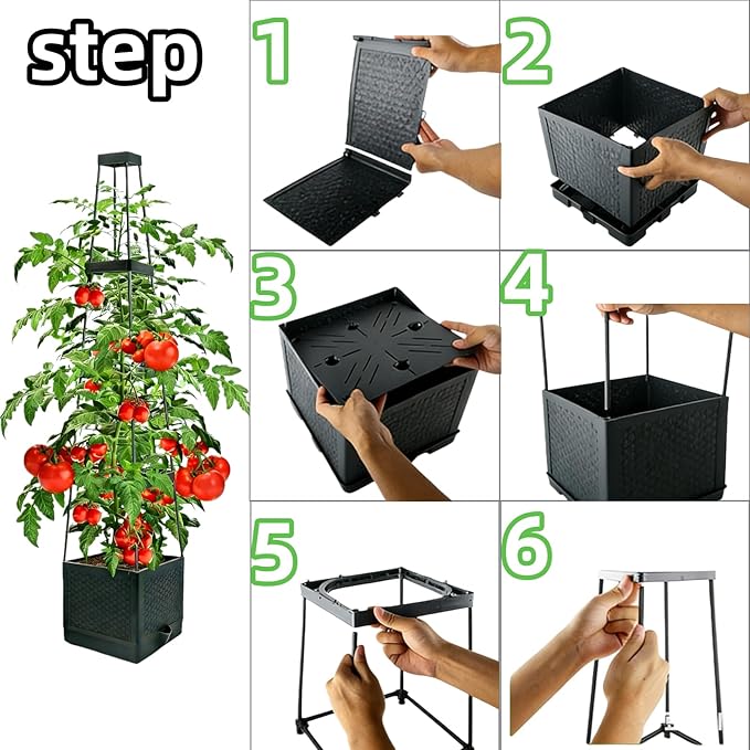 2Pcs Raised Garden Bed Tomato Planter Box with Trellis, 57 Inch Self-Watering Large Tomato Cage for Patio Garden Pots, Climbing Plants Cucumber Vine Vegetables Flowers Outdoor & Indoor