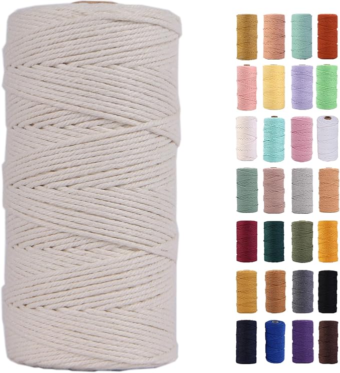 Natural Macrame Cord 2mm x 220Yards,Colored Cotton Rope Colorful Cotton Cord Soft Craft Cord Twine for Wall Hanging Plant Hangers Crafts Decorative Projects
