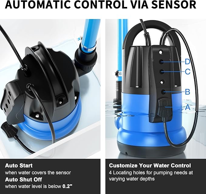 FOTING Sump Pump 1HP Clean/Dirty Submersible Water Pump,4600GPH Utility Pump Thermoplastic Electric Portable Transfer Water Pump for Swimming Pool Pond Basement with 10ft Power Cord,Auto