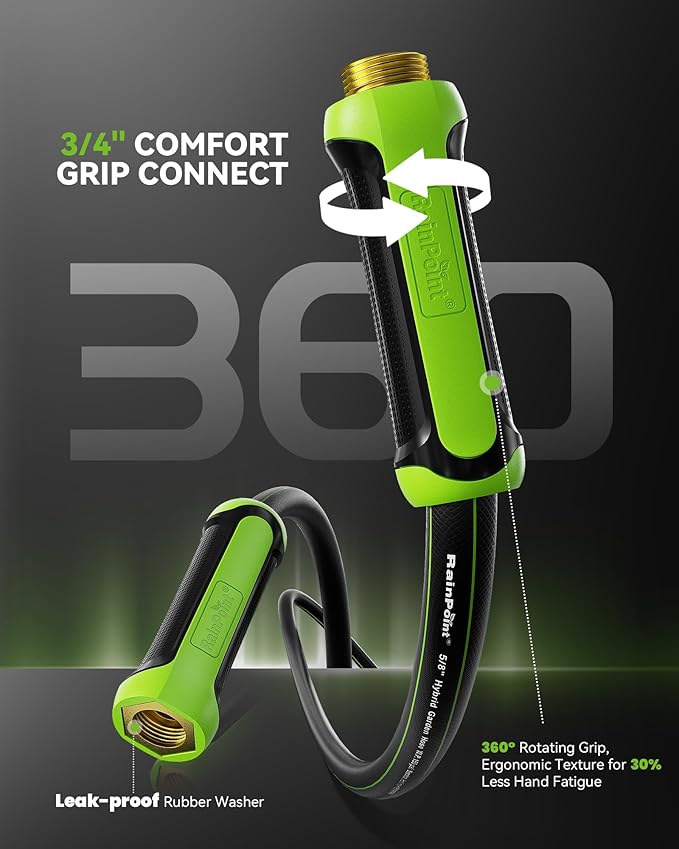 RAINPOINT Garden Hose 100ft x 5/8", Water Hose Heavy Duty, Flexible, Lightweight Durable Hybrid Hose with Swivel Handle for Yard, Car Wash, Pets, No Kink, Male to Female Fittings
