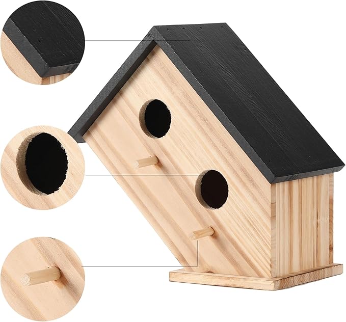 Bird House for Outside-Wren Bird House for Outdoor-Wooden Birdhouse for Outdoors Hanging Bluebird House for Cardinals for Garden Viewing -2 Hole (Wooden, 1)