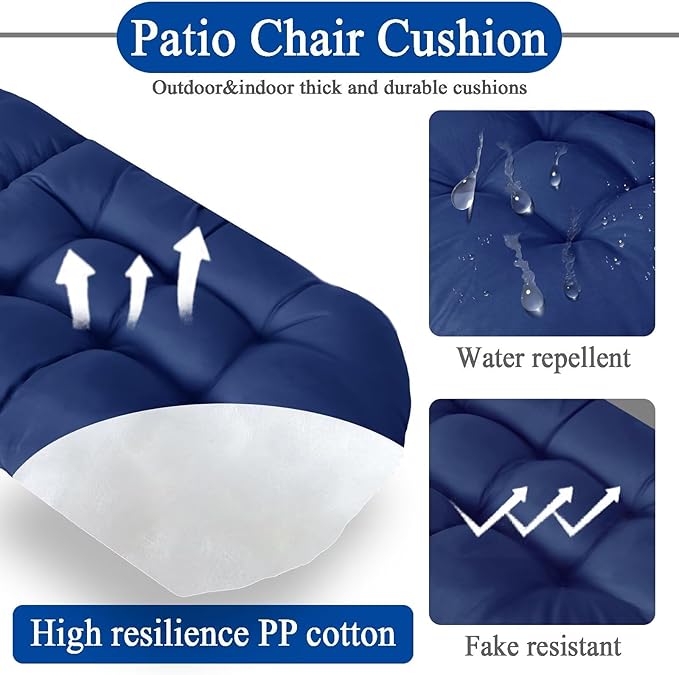 Adirondack Chair Cushion Set of 2 Thick Indoor/Outdoor Rocking Chair Cushion with Elastic PP Cotton Water-Resistant Patio Furniture Cushions High Back Seat Pads for Porch Yard Lawn Chairs 44x19x4