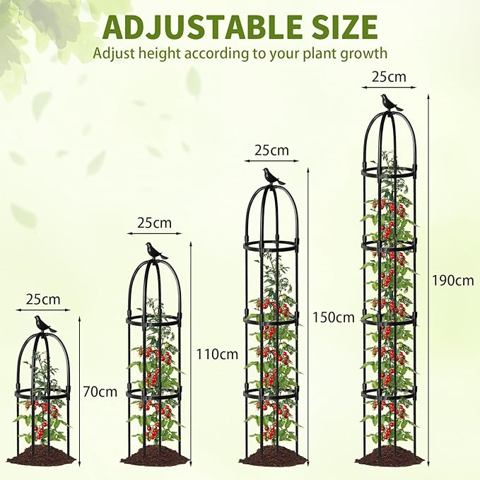 Garden Obelisk Trellis for Climbing Plants Outdoor, 1Pcs 6.2FT Rustproof Metal Plant Flower Trellises,Garden Obelisk Trellis for Indoor Outdoor Flowers Vegetable Fruits Vines Support (Black)