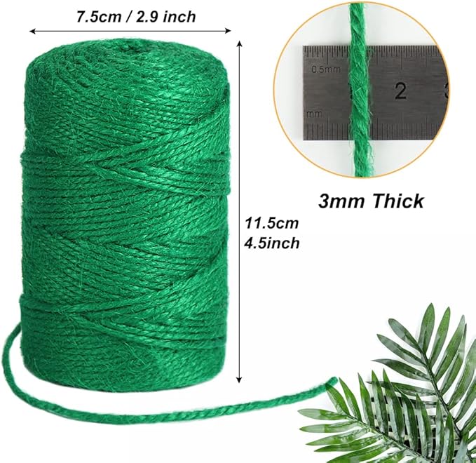 Tenn Well Jute Garden Twine, 328 Feet 3mm Heavy Duty Tomato Twine, Green Plant Ties for Gardening, Climbing Plants, Vegetables, Crafting