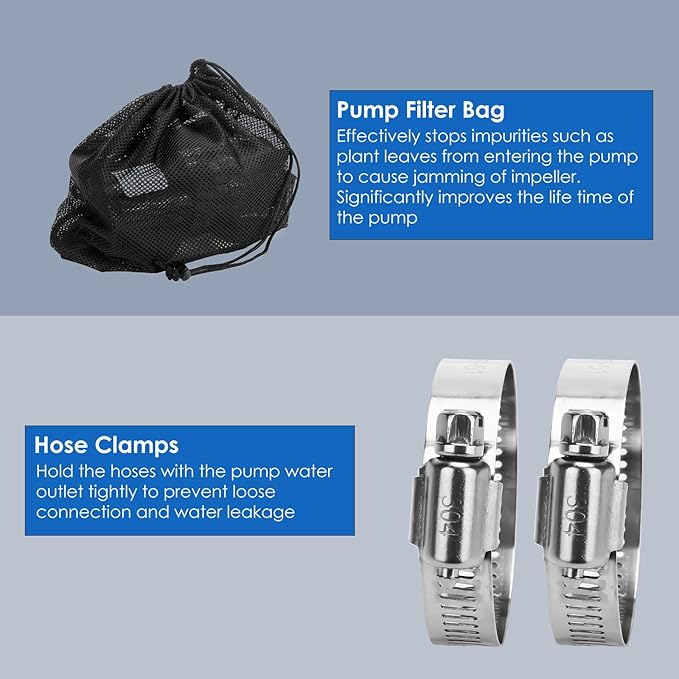 AquaMiracle 2700GPH Submersible Water Pump UL Certified Pond Pump with 20FT Cord, Adapters & Filter Bag, 120W Water Fountain Pump for Pond, Fountain, Waterfall, Fish Tank, Hydroponics