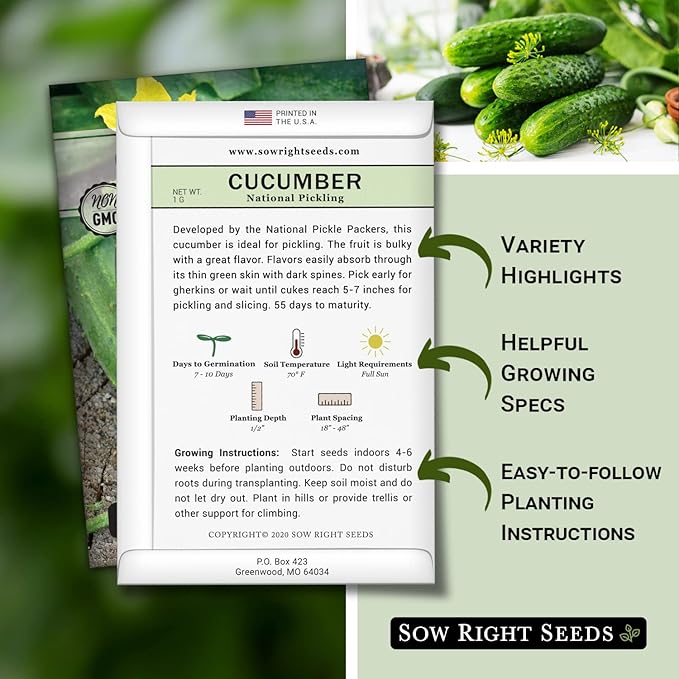 Sow Right Seeds - National Pickling Cucumber Seeds for Planting - Non-GMO Heirloom Packet with Instructions to Plant and Grow a Home Vegetable Garden - Famous Variety for Homemade Pickles (2)