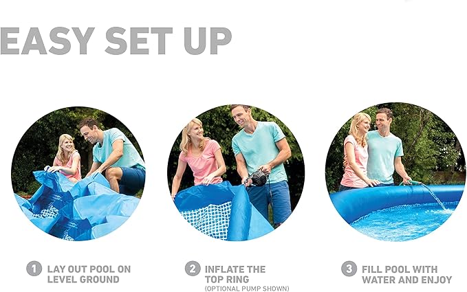INTEX 28107EH Easy Set Inflatable Swimming Pool Set: 8ft x 24in – Includes 330 GPH Cartridge Filter Pump – Puncture-Resistant Material – 513 Gallon Capacity – 18in Water Depth