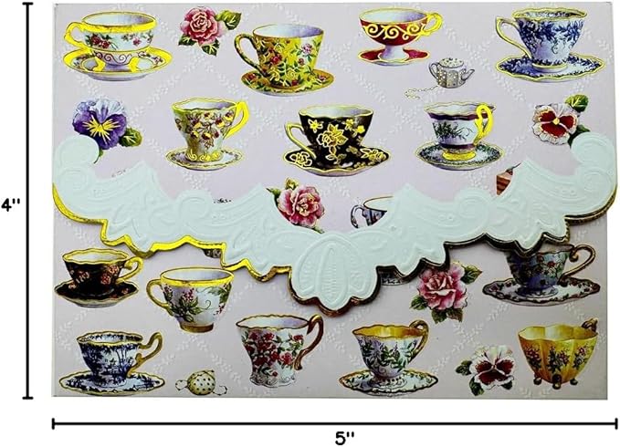 Poster Foundry Teacups Portfolio Boxed Note Cards by Carol Wilson. 10 embossed 4x5 Die-Cut Notecards and Matching Envelopes in Decorative Gift Box with Magnetic Flap. NCP2049