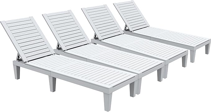 YITAHOME Outdoor Chaise Lounge Chairs Set of 4 with Adjustable Backrest, Sturdy Loungers for Patio & Poolside, Easy Assembly & Waterproof & Lightweight with 265lbs Weight Capacity, Grayish-White