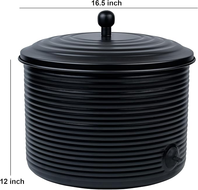 Garden Hose Holder Storage Pot with Lid Antique Ribbed | Water Hose Container Pot Outdoor or Indoor Use | Expandable Water Hose Hider Metal | Holds 125 ft Hose