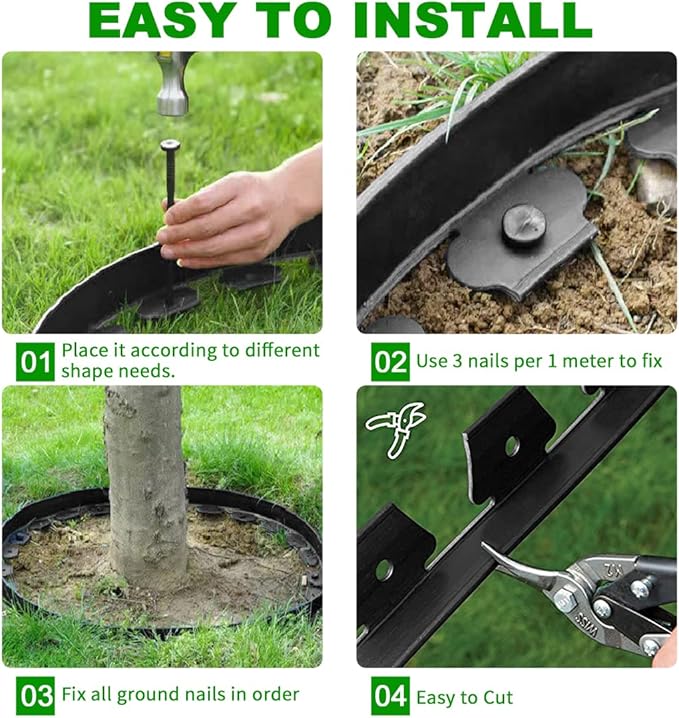 82FT Landscape Edging,1.5IN Tall Garden Edging Borders with 125pcs Stakes,Flexible Lawn Edging Border Kit,Mini Plastic Fence for Yard Flowerbeds,Grass-Black