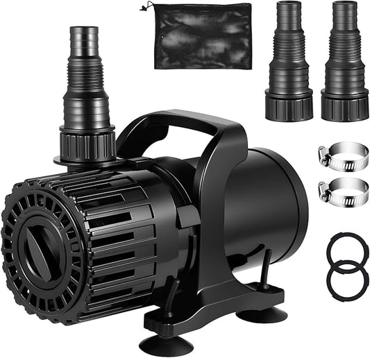 1800GPH Pond Pump with Adjustable Flow Control, 100W Submersible Waterfall & Fountain Pump, 0–180° Rotatable Outlet, Filter Bag, IPX8, UL Listed, Black