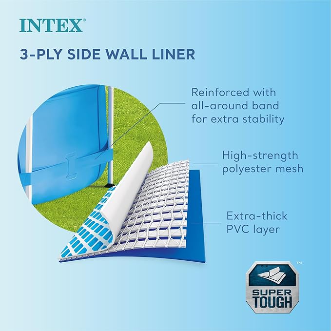 Intex Metal Frame 12 ft x 30 in Round Above Ground Outdoor Backyard Swimming Family Pool for Kids and Adults Ages 6 and Up, Blue