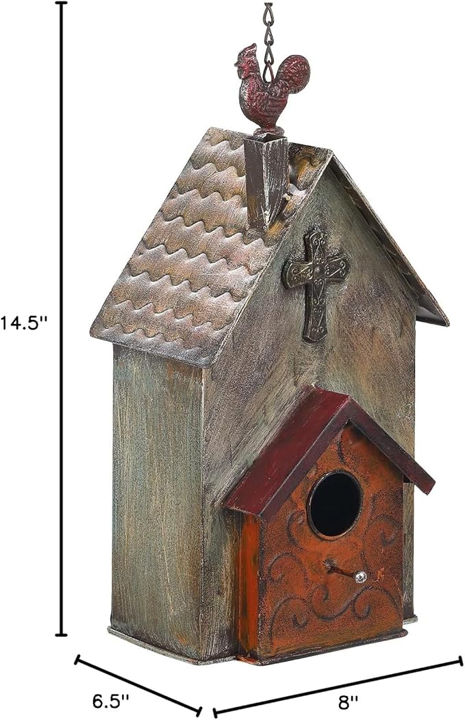 Jemeni 14.7" H Metal Birdhouse, Metal Rooster Bird Houses for Outsides Hanging, Birdhouse for Outdoor