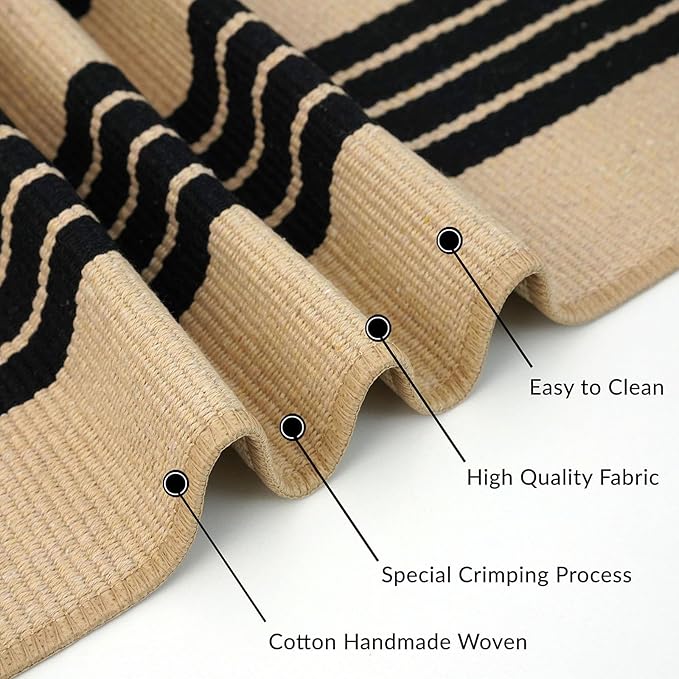 IOHOUZE Black and Tan Striped Rug 2.3'x3.6' Front Door Rugs Outdoor, Small Washable Area Rug for Front Porch, Spring Summer Welcome Mats Outdoor Indoor, Doormat for Entryway Porch Entrance