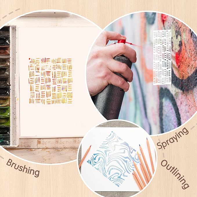 16 Pcs Paint Stencils for Crafts Reusable Wall Stencils for Painting, Texture Mixed Brick Stencil, Art Painting on Wood Wall Canvas Template for DIY Canvas Scrapbooking Card Making (6 X 6 Inch)