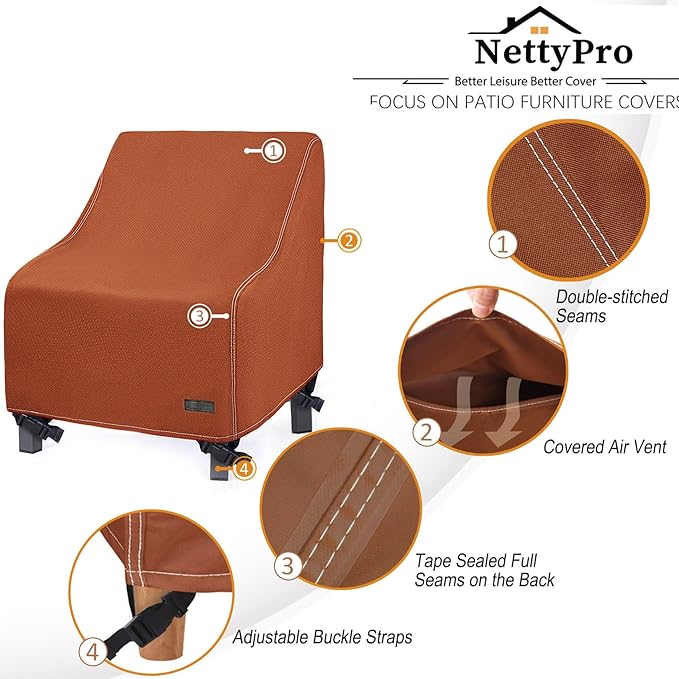 NettyPro Patio Chair Covers Waterproof for Outdoor Furniture 2 Pack, Lawn Lounge Deep Seat Dining Chair Covers Small, 28W x 30D x 28H inches, Brown