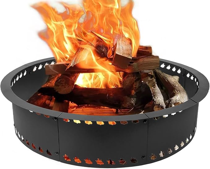Outdoor Smokeless Fire Pit Ring 31 inch, Metal Steel Firepit Ring Insert Round Firepit Ring for Outside Wood Burning DIY Fire Pits Outdoor Fire Place for Camping Garden Patio Backyard