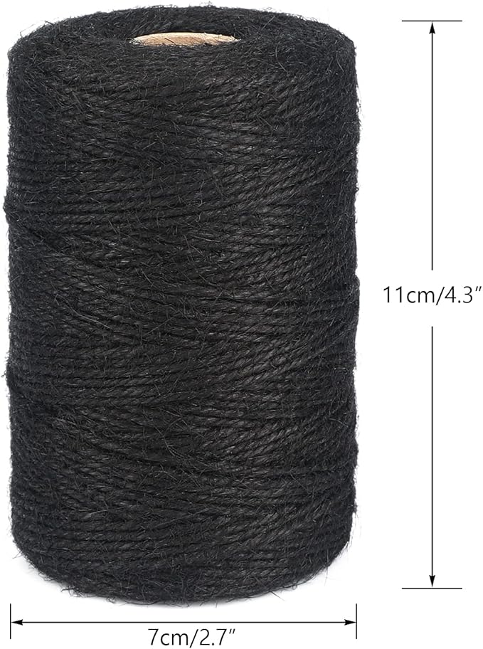 KINGLAKE Natural Jute Twine - 656 Feet, Arts & Crafts, Christmas, Durable Packing String, Black