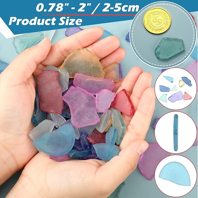 Jetec Sea Glass for Crafts Pieces Decor 11 oz Flat Frosted Sea Glass Vase Filler Crushed for Beach Wedding Party Decor Home Aquarium DIY Craft Supplies(Multicolor)