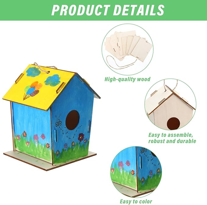 DoubleFill 120 Pcs 4.33" Wooden Bird Houses Bulk for Kids DIY Unfinished Hanging Birdhouse for Crafts Art Wood Toys boy Girl Class Activity Creative Project Parties Design Valentines Crafts