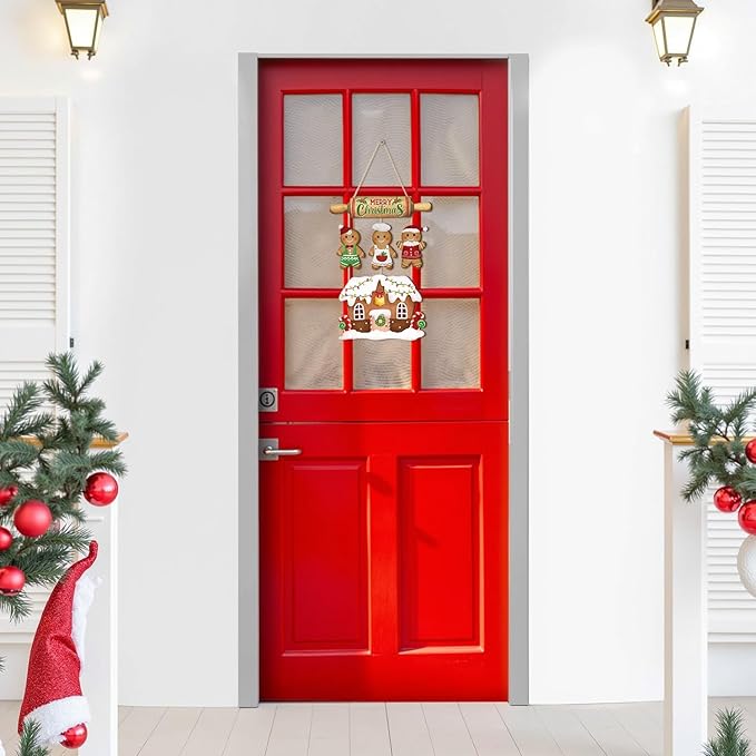 CHDITB Merry Christmas Wood Sign, Gingerbread House Front Door Sign, Festive Hanging Signs, Christmas Wall Hanging Plaque, Xmas Wall Decor for Outdoor Porch Yard Home Decor