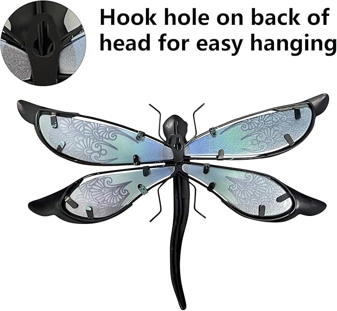 LIFFY Glass Metal Dragonfly Wall Decor Pair - Outdoor Wall Art for Garden and Home - Hanging Decor Gifts for Women, Light Blue