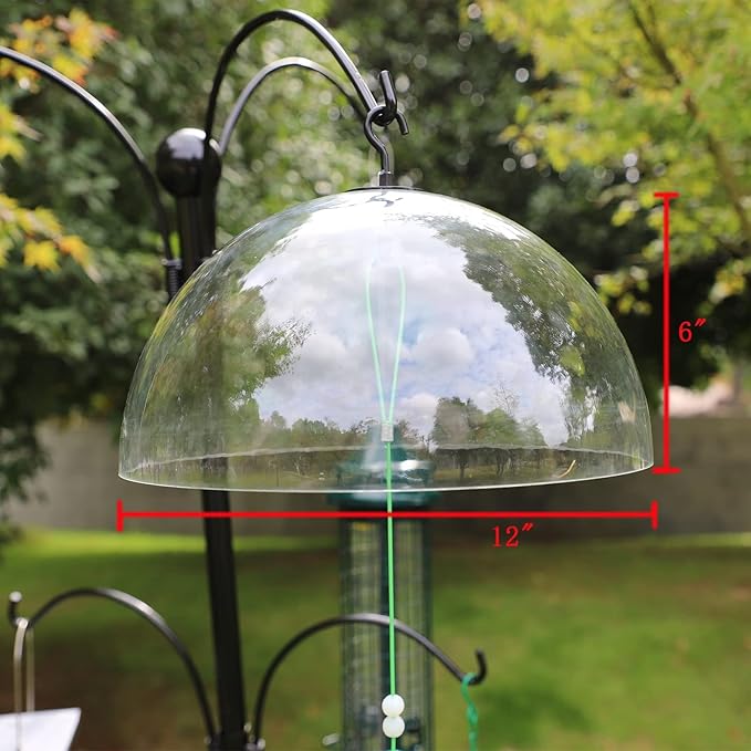 Squirrel Baffle for Shepherp's Hook, Or Squirrel Baffle for Hanging Bird Feeder,12" Clear Dome Protective Cover.