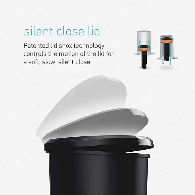 simplehuman 50 Liter Semi-Round Hands-Free Kitchen Step Soft-Close Lid Trash Can, White