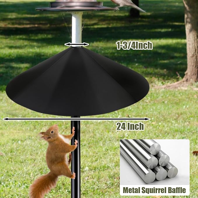 24 Inch Metal Squirrel Baffle,Squirrel Guard for Bird Feeder Without Screws Assemble,Hanging Baffle Outdoor Protect Bird Feeders and Pole Mount from Raccoon Squirrels Rodents