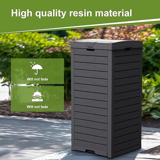 31 Gallon Outdoor Trash Can, Waterproof Trash Can Cabinet for Outside, Resin Garbage Bin with Lid and Drip Tray for Easy Cleaning for Patios, Kitchens, and Outdoor Entertaining（Black）