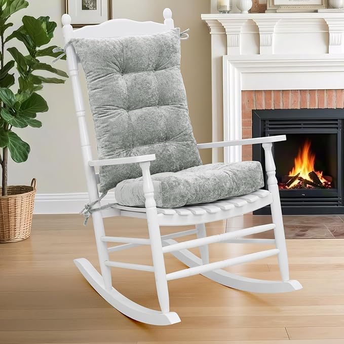 mudilun Rocking Chair Cushion Set - Non-Slip Tufted Rocking Chair Cushions with Ties Soft Indoor/Outdoor Wooden Rocking Chair Seat Pad for Porch Garden Cafe & Nursing