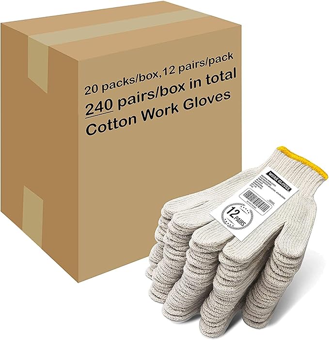 Evridwear Cotton Polyester String Knit Shell Safety Protection Work Gloves for Painter Mechanic Industrial Warehouse Gardening Construction Men One Case With no dots, S Size 240 Pairs