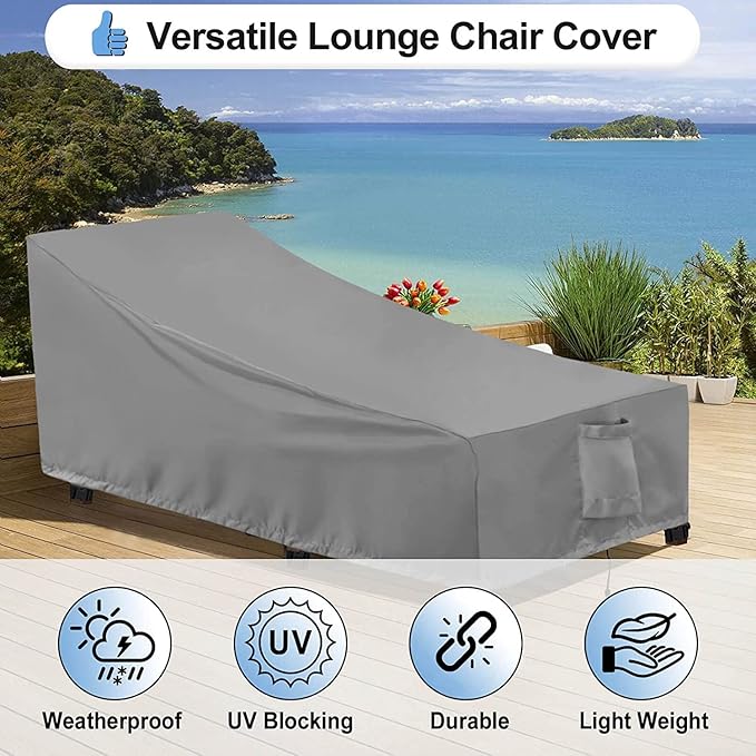 OutdoorLines Outdoor Waterproof Patio Chaise Lounge Chair Cover - UV Resistant Lounger Covers Heavy Duty Weatherproof Patio Sofa Furniture Covers, 1 Pack, 68Wx30Dx30H Inches, Gray