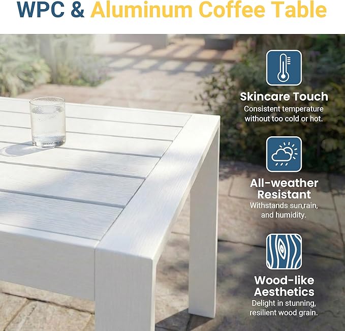 Wisteria Lane Aluminum Patio Furniture Set for All Weather, Oversized Metal Outdoor Furniture Set with 27.5" Deep Seat and 10" Back Cushion, Patio Conversation Sets with Wide armrest, White