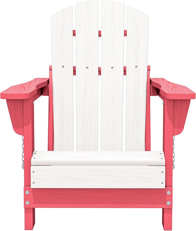 SERWALL Kids Adirondack Chair, HDPE Adirondack Chair for Children,All-Weather Resistant for Patio, Garden, Backyard - White and Light Pink